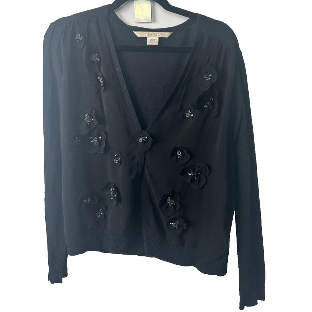 DESIGNER Nougat London Angora Blend Cardigan UK 3 US M Black Embellished A56